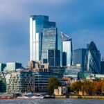 London skyline and financial district beside the River Thames