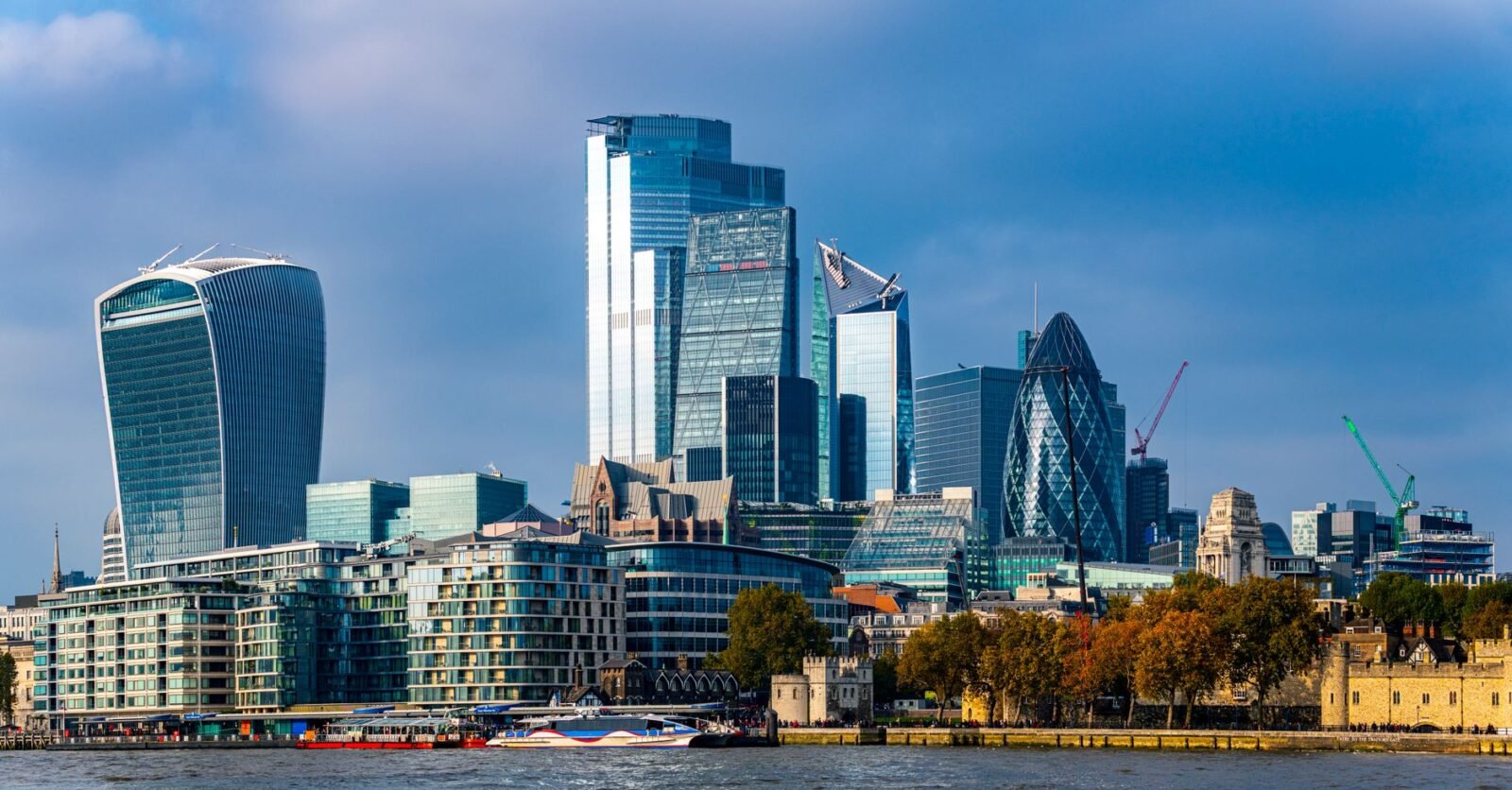 London skyline and financial district beside the River Thames