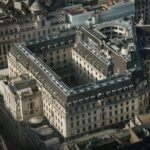 Bank of England and modern skyscrapers in London’s financial district